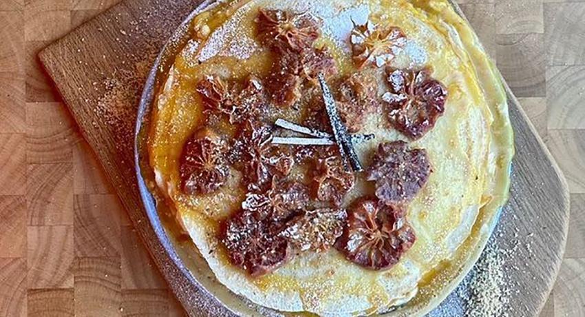 Caramel Blood Orange & Mascarpone Crêpe Cake